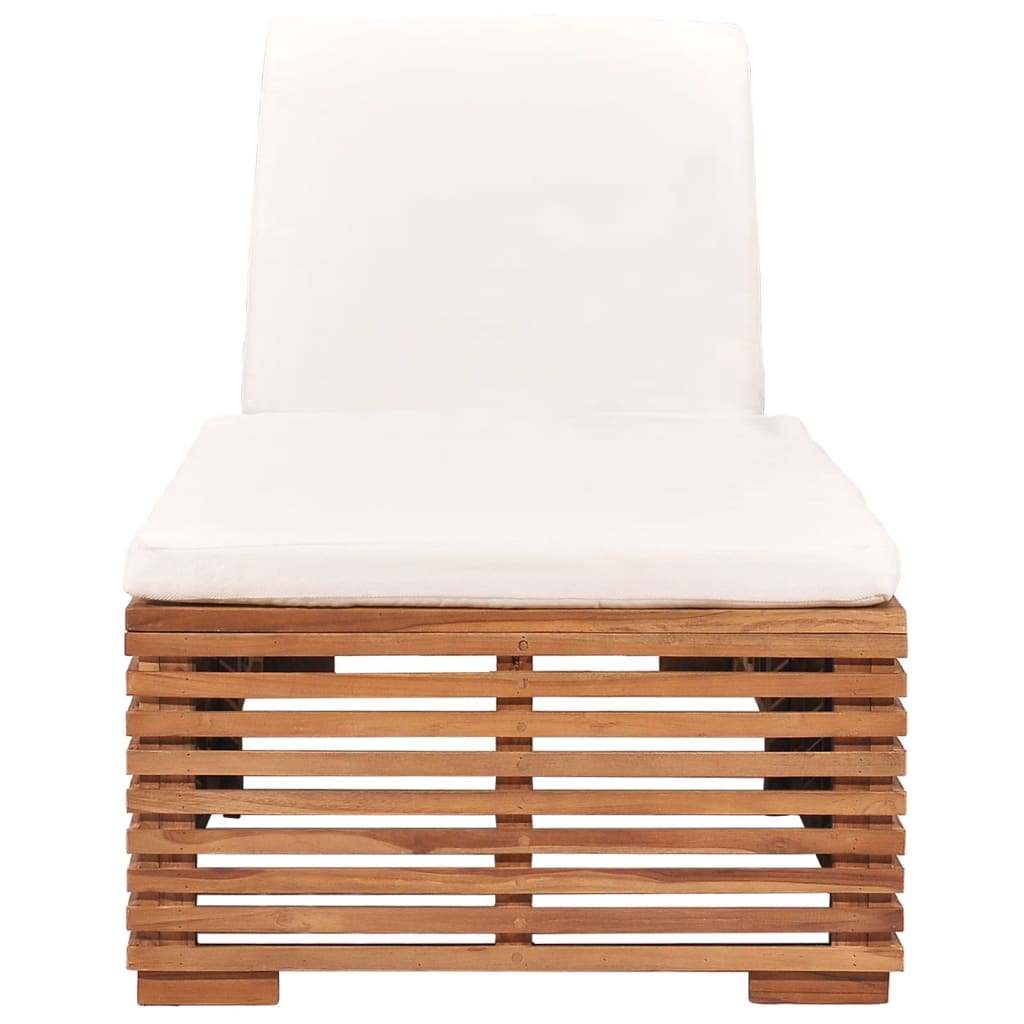 Long chair with solid teak wood cream cushion