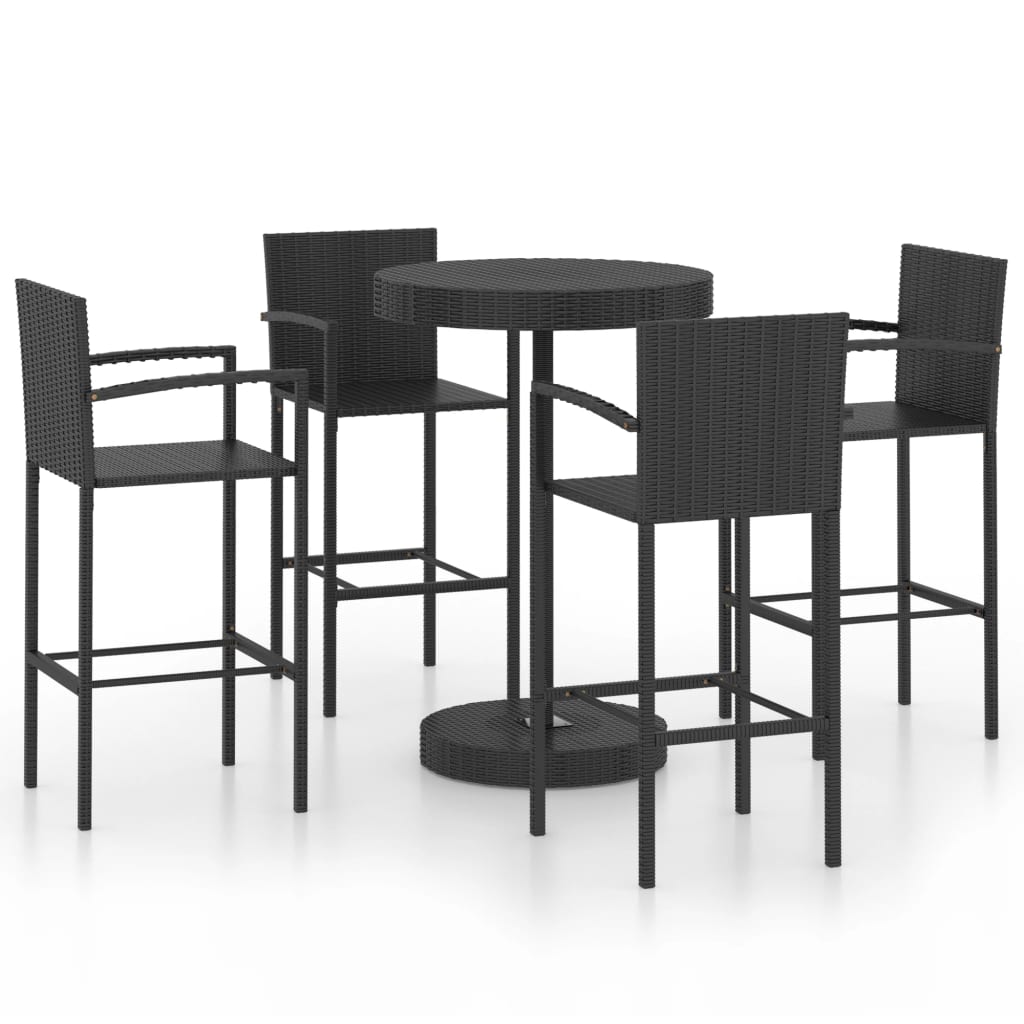 Ensemble de bar de jardin 5 pcs Résine tressée Noir