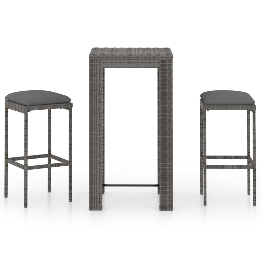 Ensemble de bar de jardin 3 pcs et coussins Résine tressée Gris