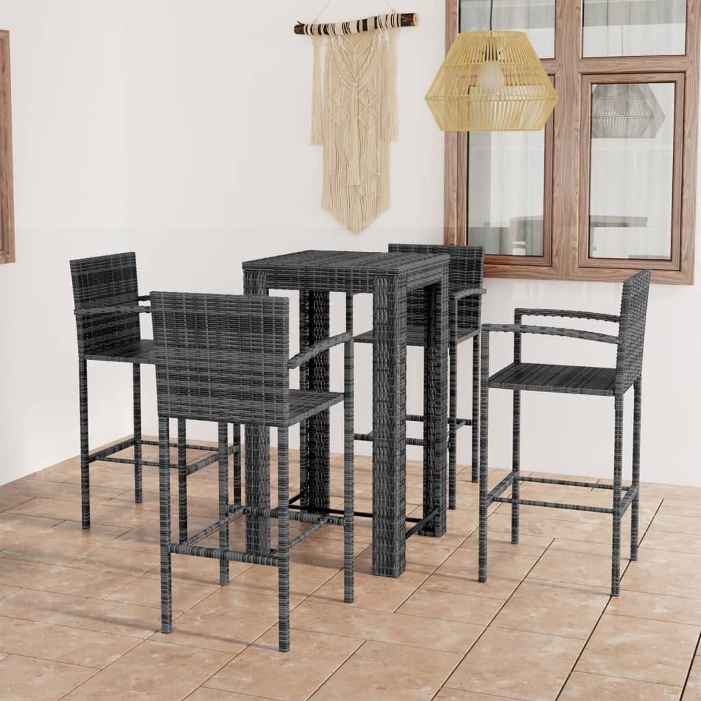 Jeu de bar de jardin 5 pcs avec accoudoirs Résine tressée Gris