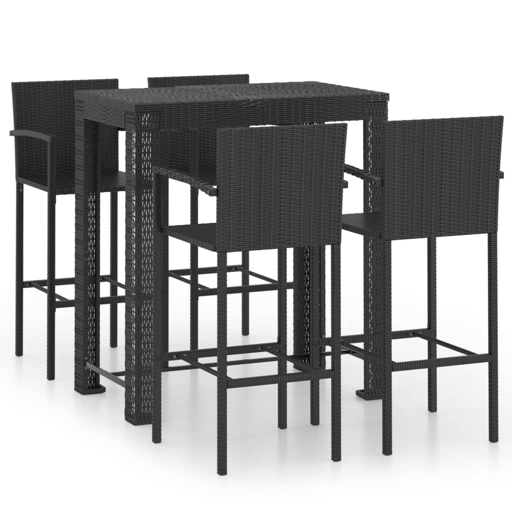 Jeu de bar de jardin 5 pcs avec accoudoirs Résine tressée Noir