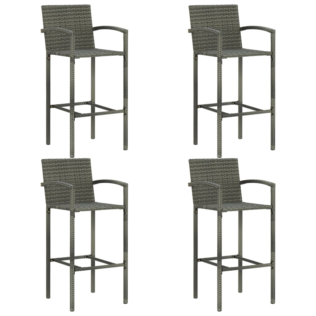 Jeu de bar de jardin 5 pcs avec accoudoirs Résine tressée Gris