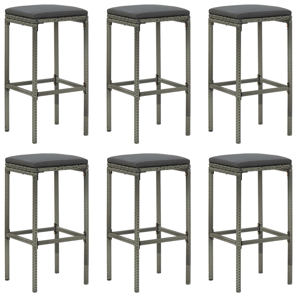 Ensemble de bar de jardin 7 pcs et coussins Résine tressée Gris