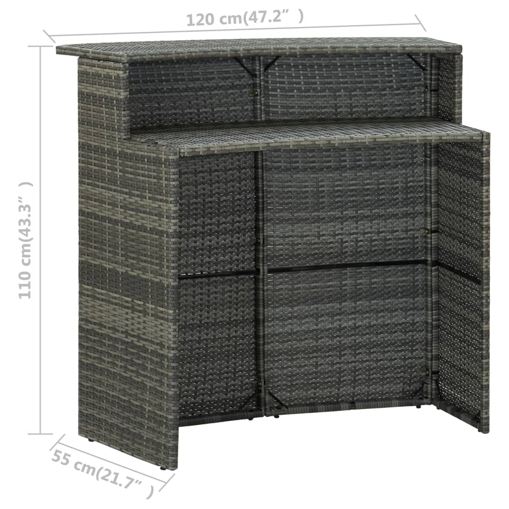 Ensemble de bar de jardin avec coussins 3 pcs Gris