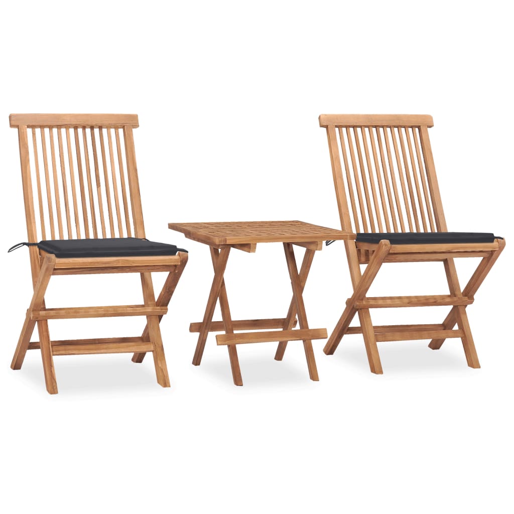 Mobilier à dîner d'extérieur pliable avec coussin 3 pcs Teck