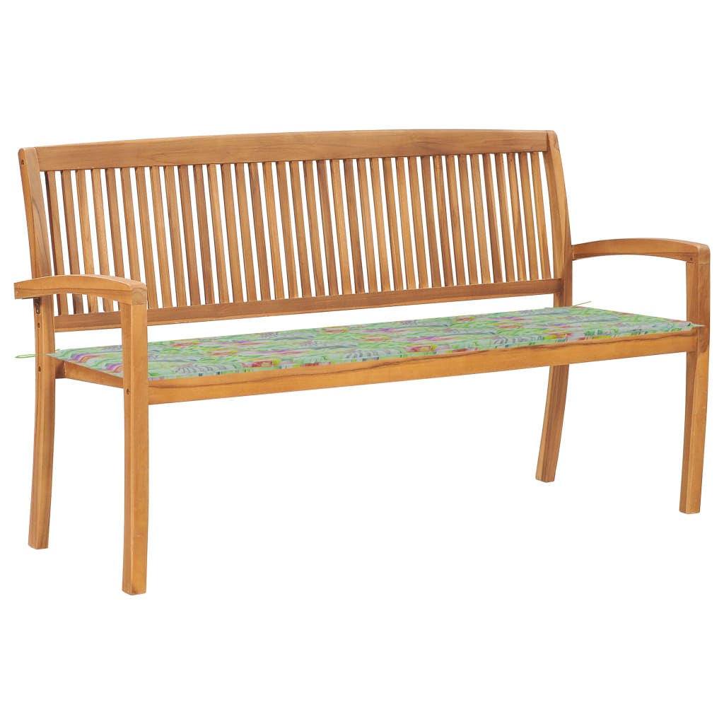 Stacked garden bench and Cushion 159 cm Solid teak wood