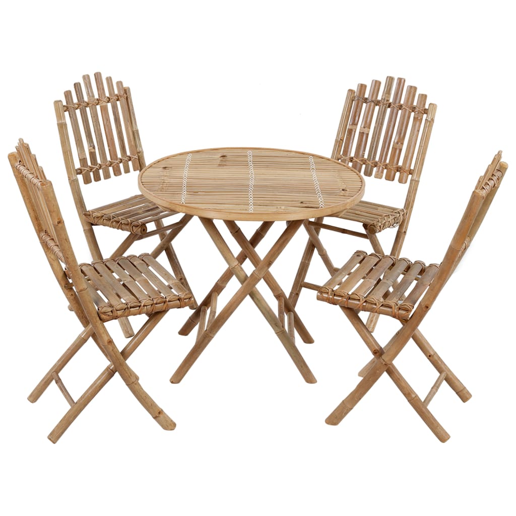 Mobilier à dîner d'extérieur pliable 5 pcs avec coussins Bambou