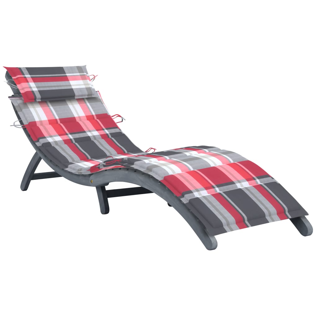 Long chair with solid acacia wood gray cushion