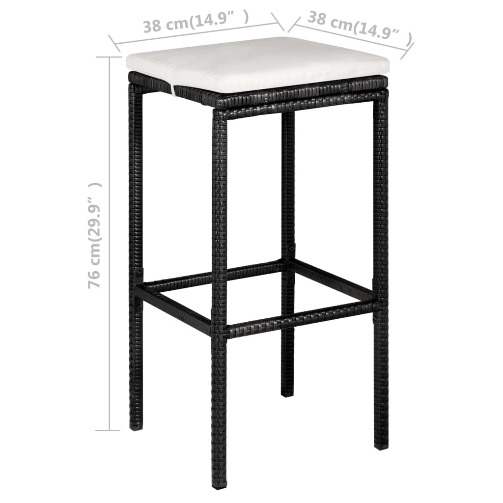 Meuble de bar de jardin 5 pcs et coussins Résine tressée Noir