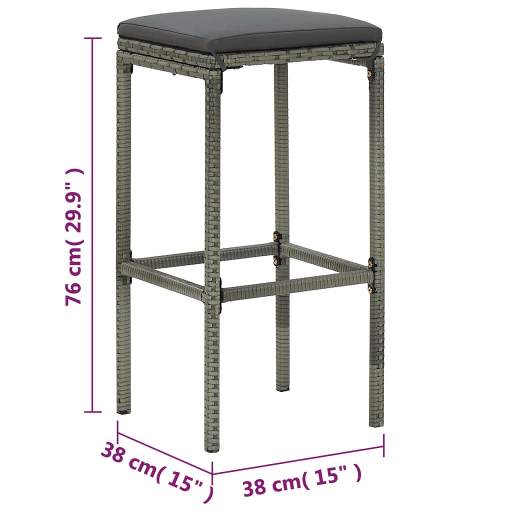 Meuble de bar de jardin 5 pcs et coussins Résine tressée Gris