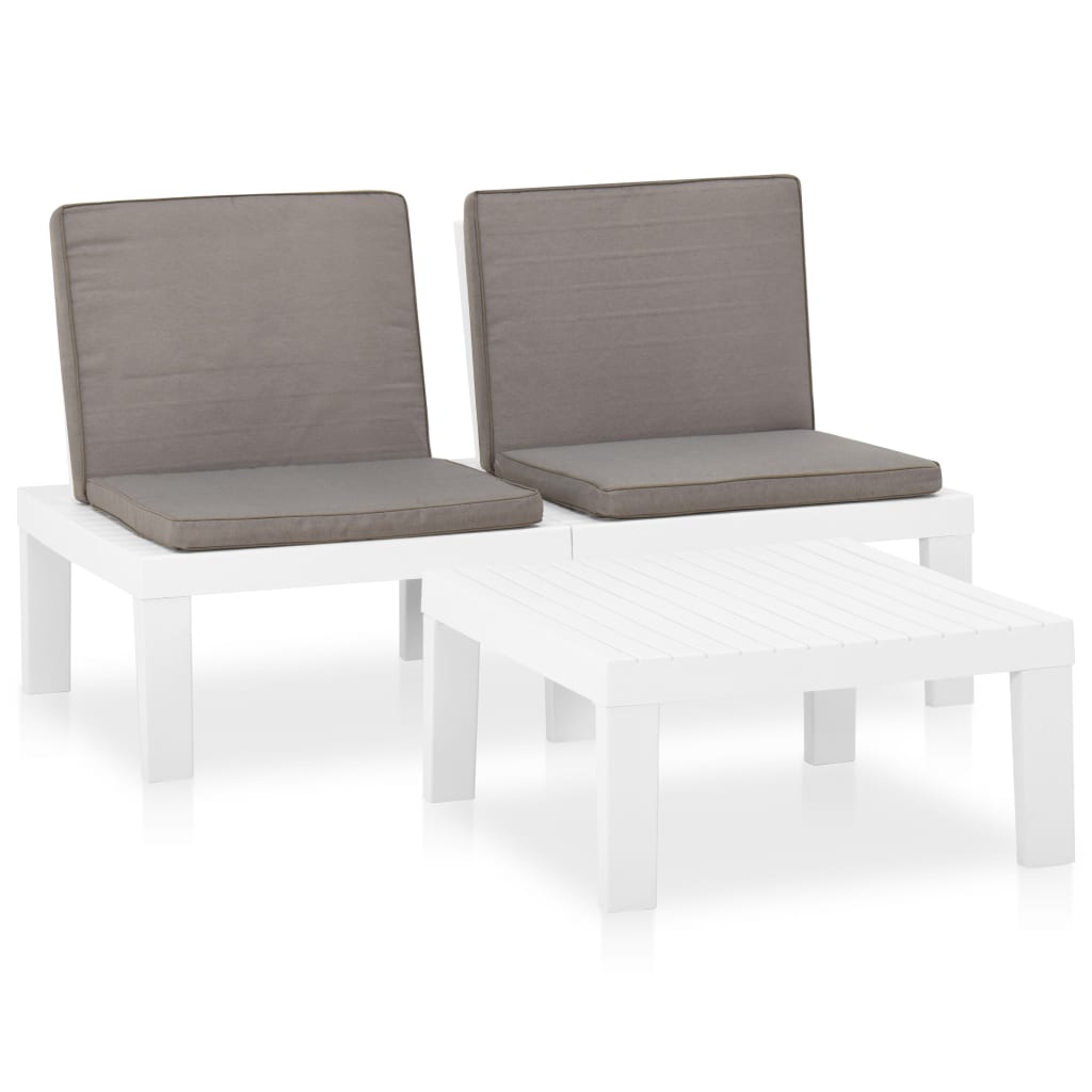 2 pcs garden furniture with white plastic cushions