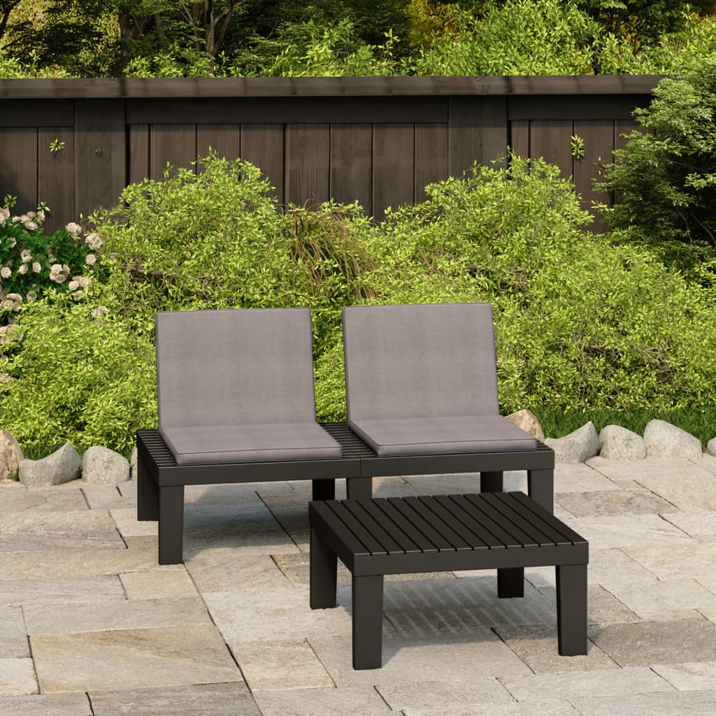 2 pcs garden furniture with gray plastic cushions