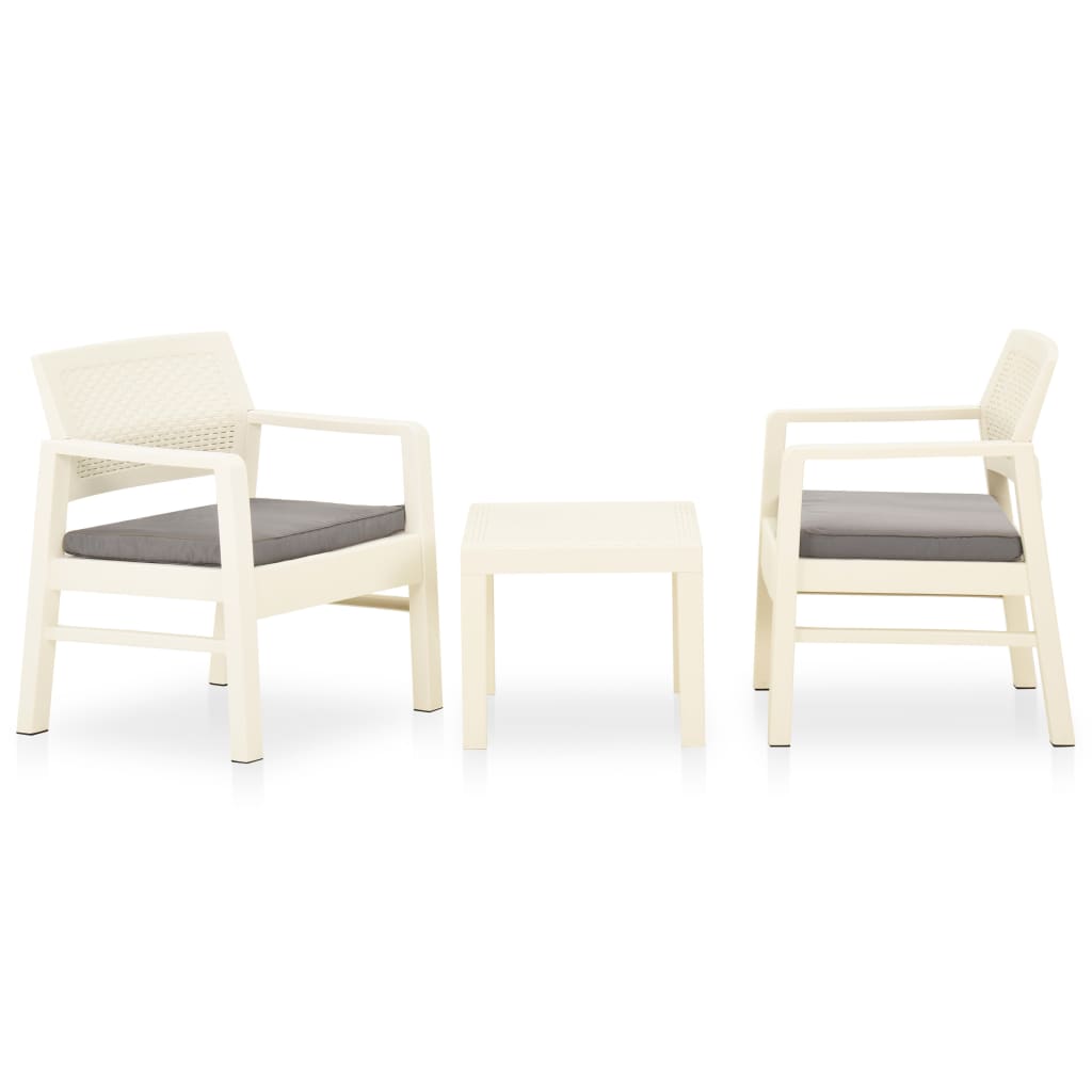 Salon de jardin 3 pcs avec coussins Plastique Blanc