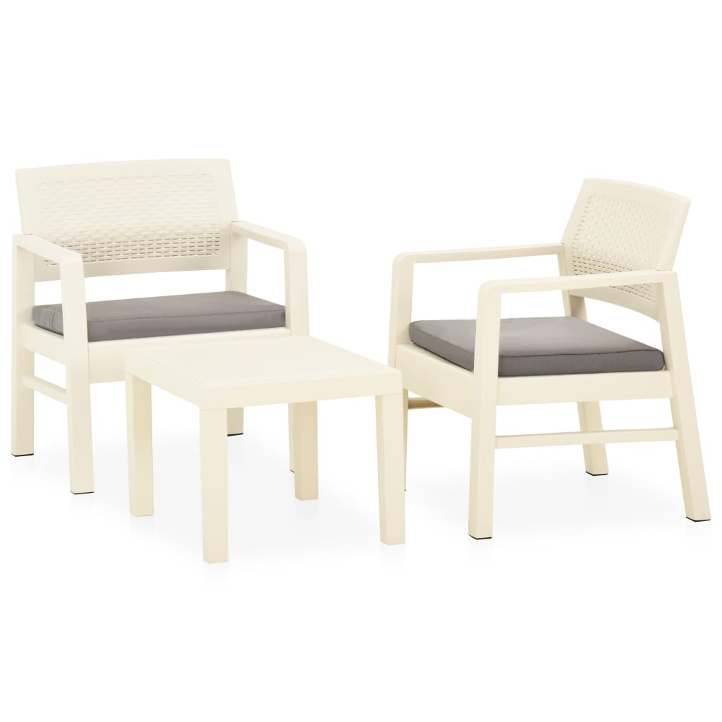 Salon de jardin 3 pcs avec coussins Plastique Blanc