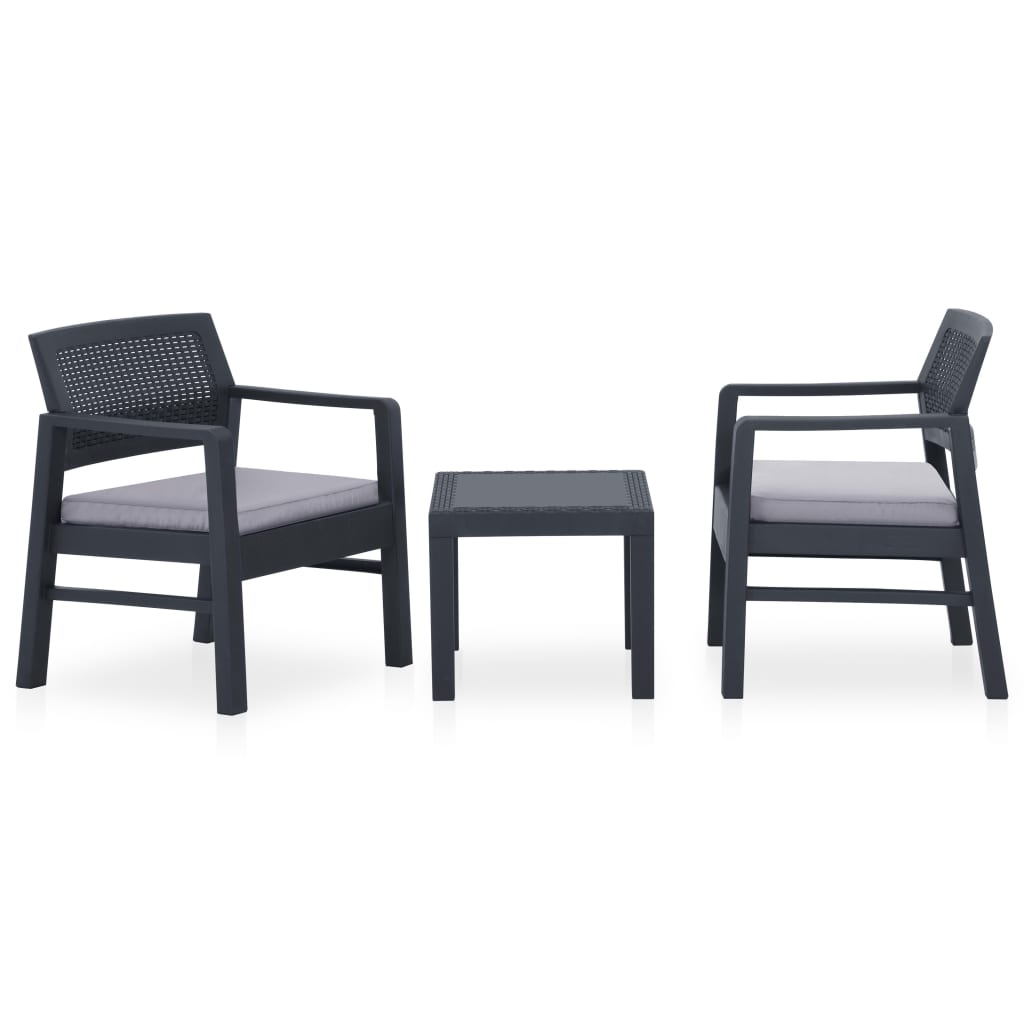 Salon de jardin 3 pcs avec coussins Plastique Gris