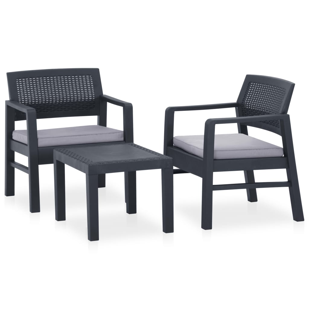 Salon de jardin 3 pcs avec coussins Plastique Gris