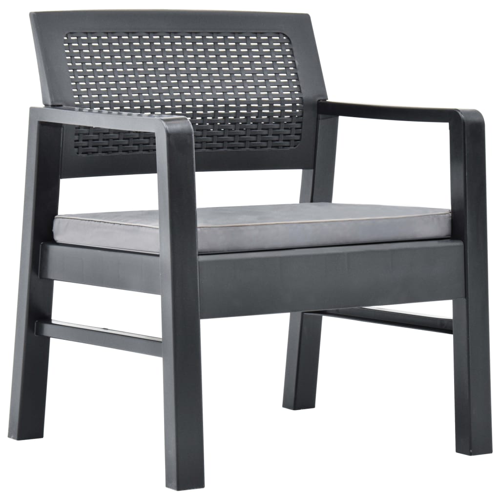 Salon de jardin 3 pcs avec coussins Plastique Gris