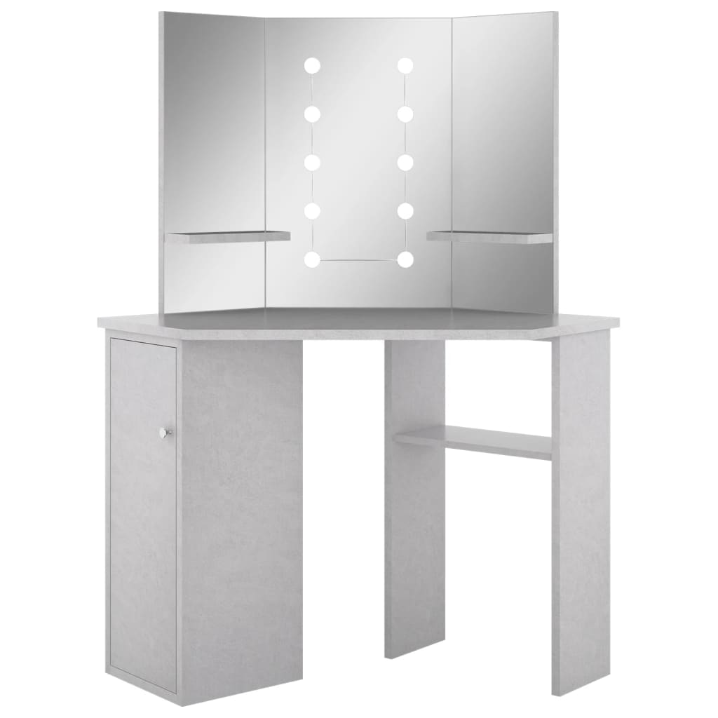 Corner dressing table with concrete gray LED 111x54x141.5 cm