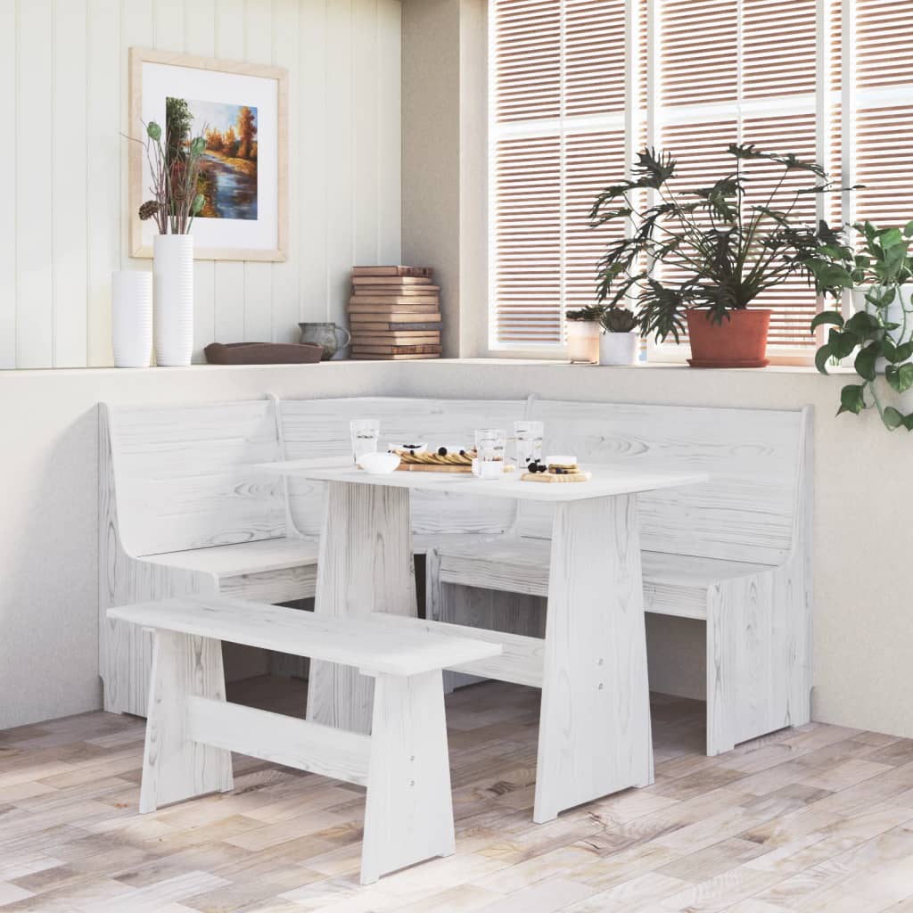 Dining table with solid white pine wood bench