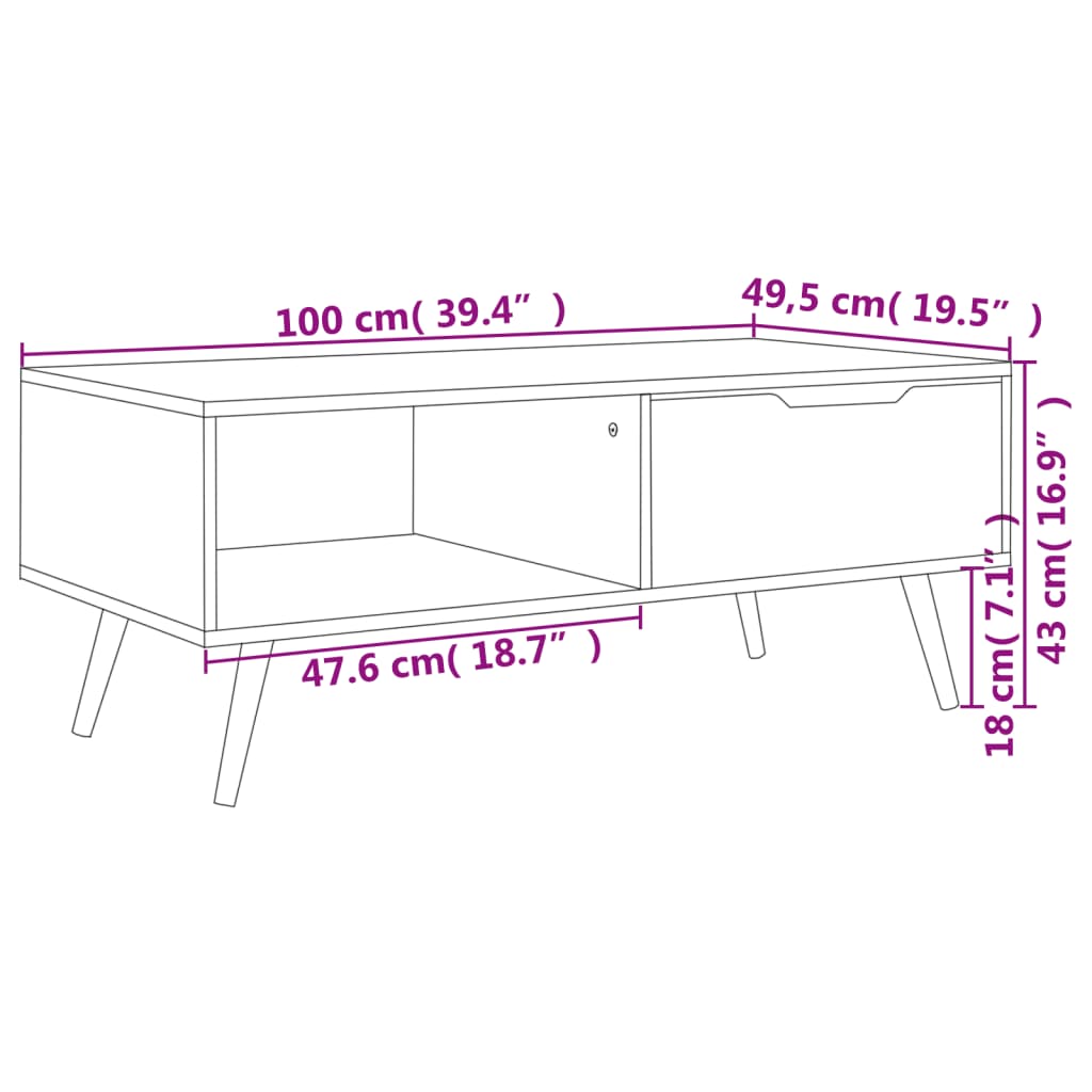 Tavolino Rovere affumicato 100x49,5x43 cm Truciolare