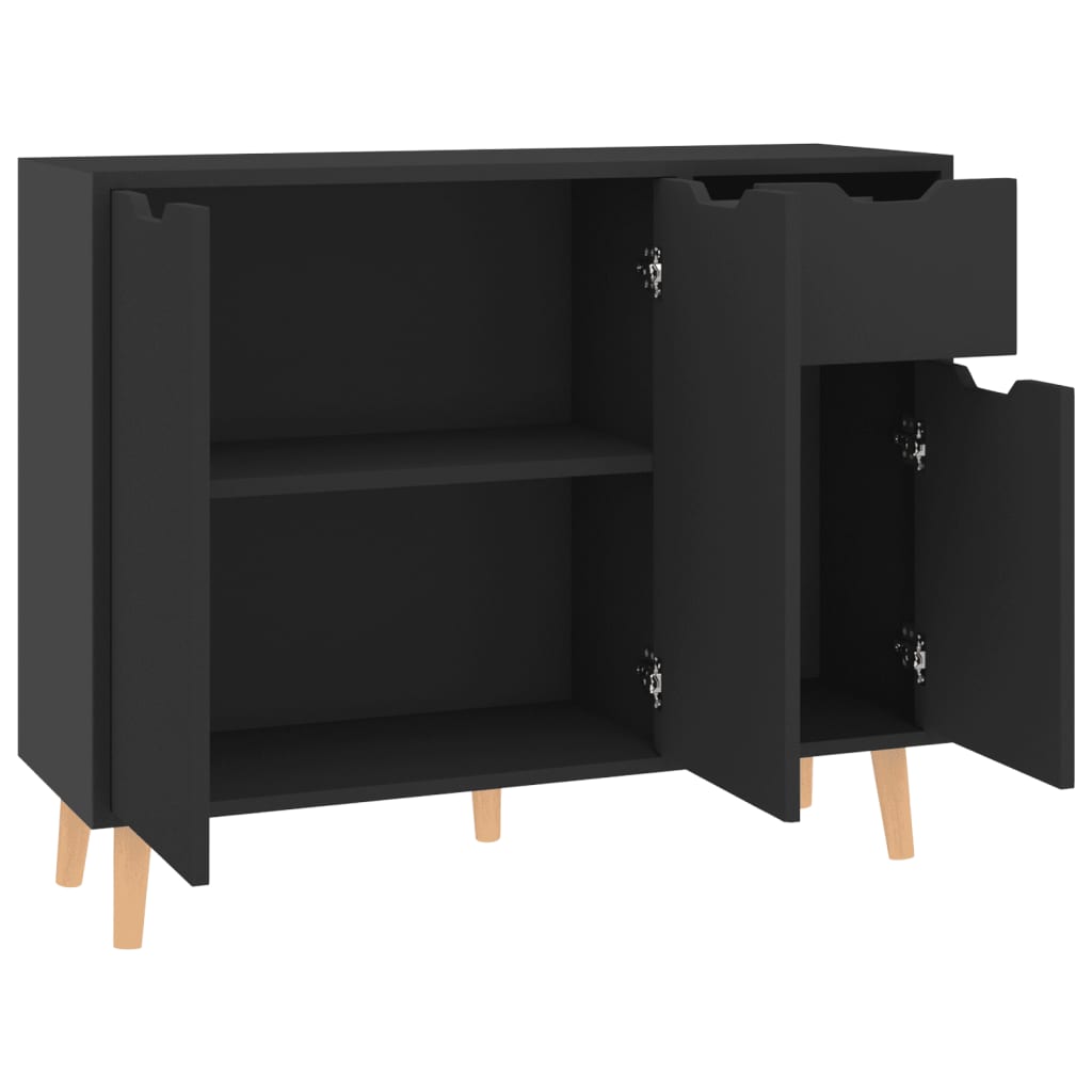 Buffet noir brillant 90x30x72 cm bois d'ingénierie