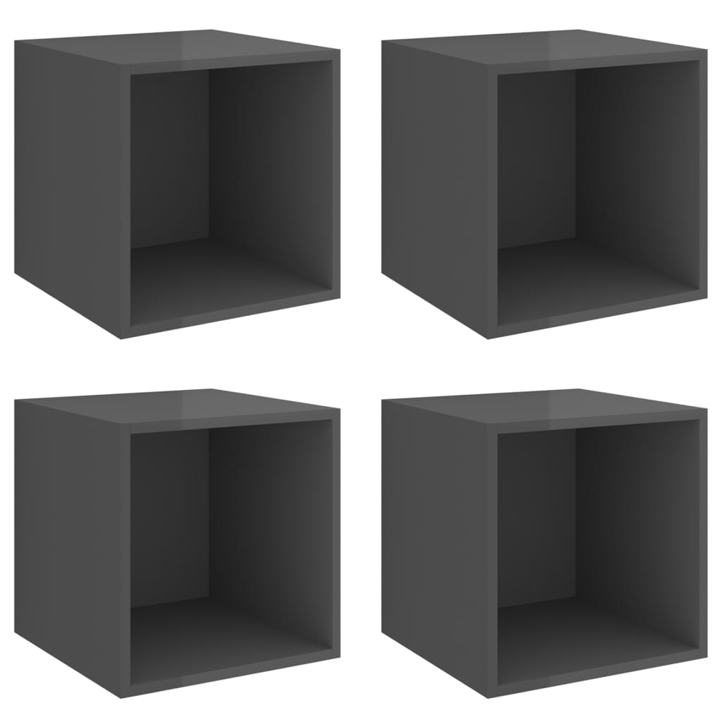Wall cabinets 4 pcs glossy gray 37x37x37 cm agglomerated