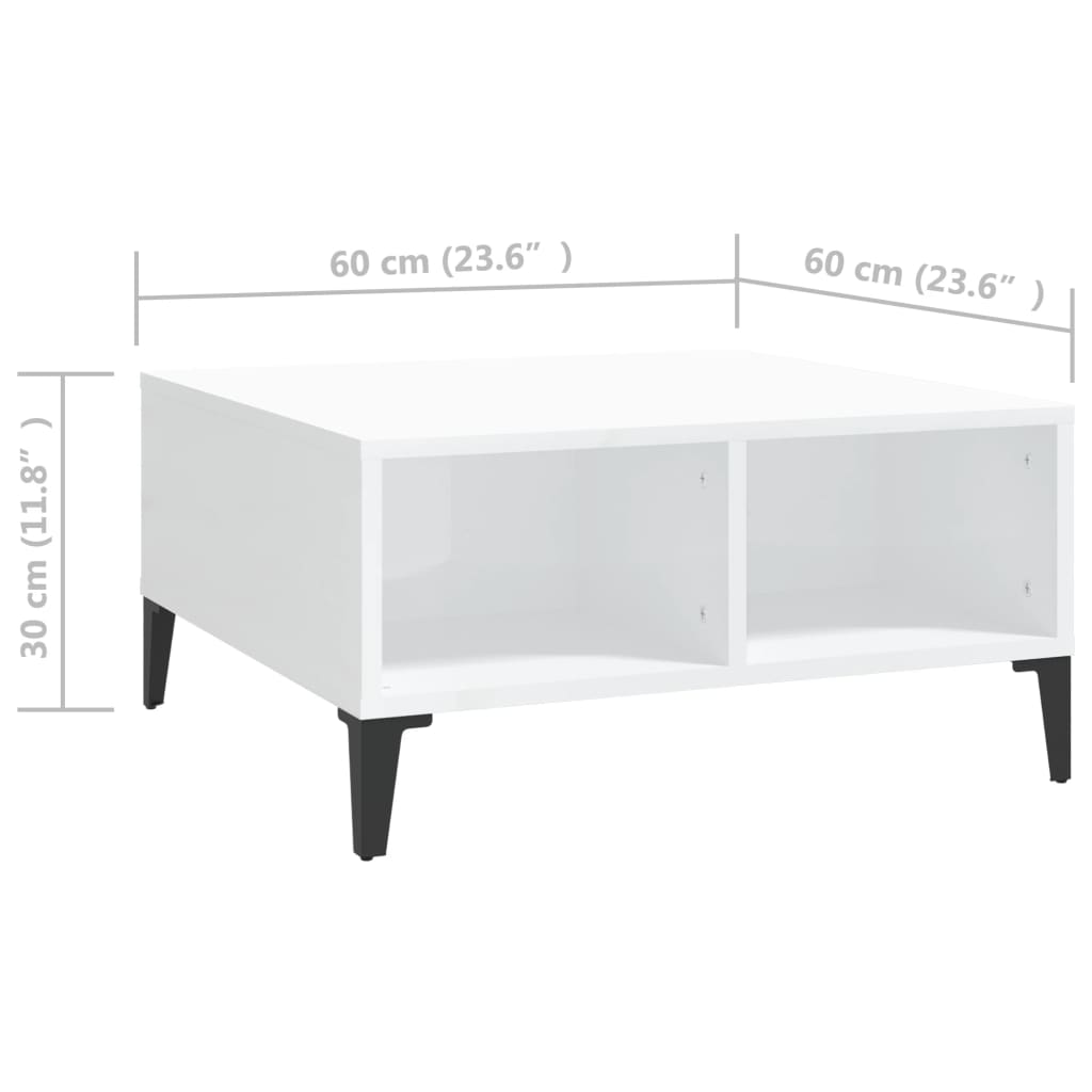 Tavolino in truciolare bianco lucido 60x60x30 cm