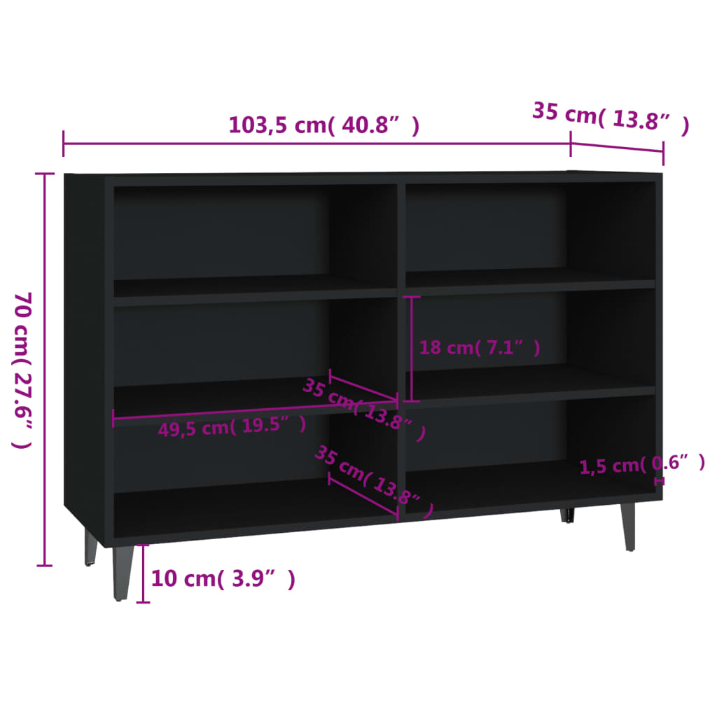 Schwarzes Buffet 103,5x35x70 cm agglomeriert