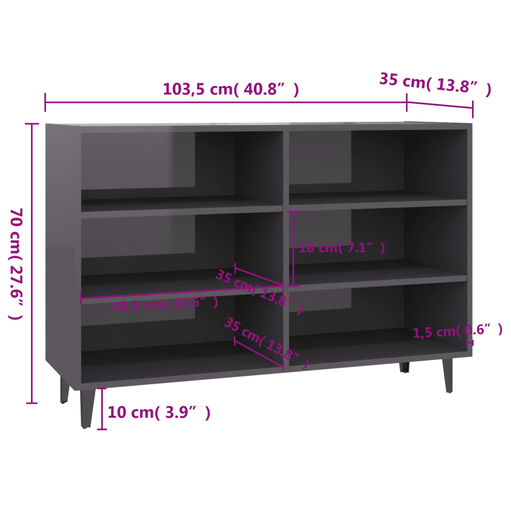 Shiny gray buffet 103.5x35x70 cm Agglomerated