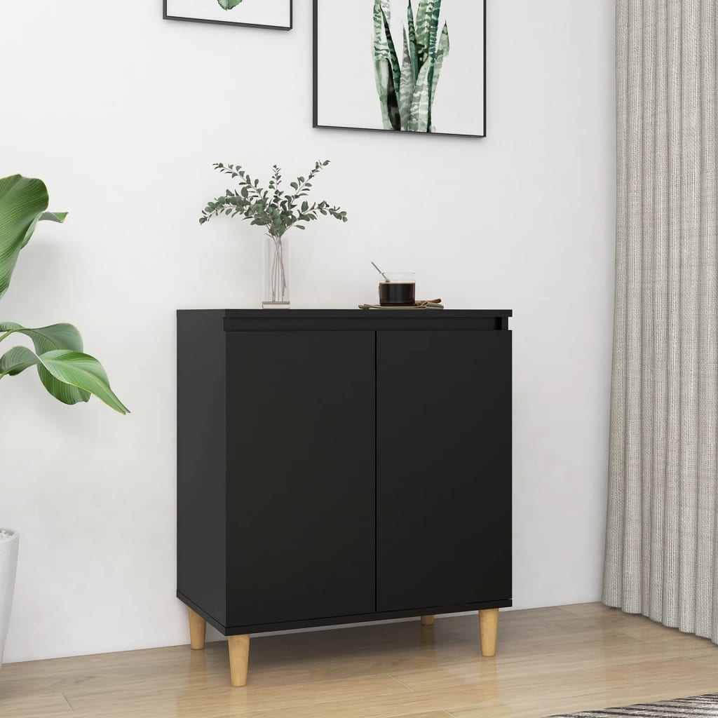 Buffet con piedi in legno massiccio nero 60x35x70 cm agglomerato