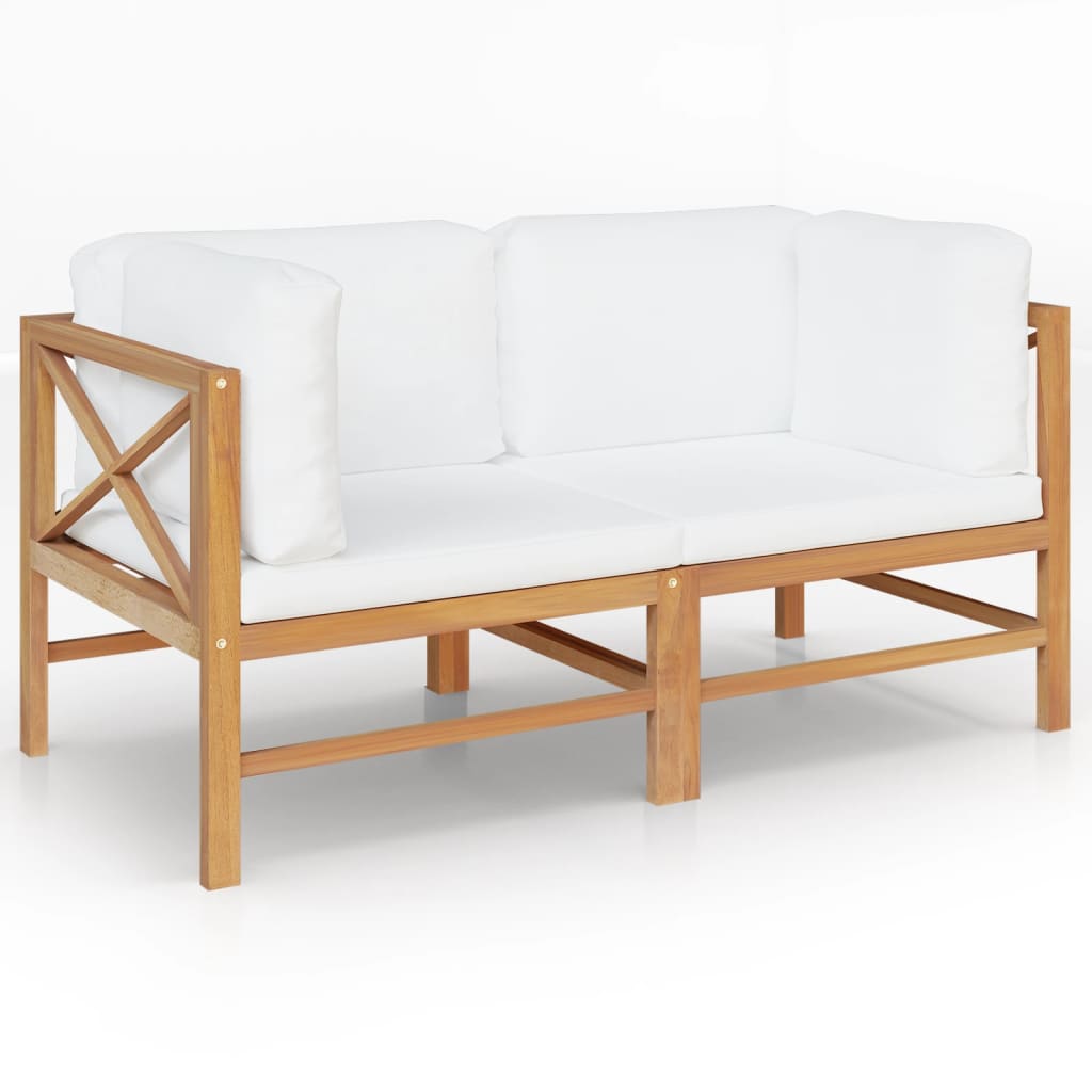 2 -seater garden bench with solid teak wood cream cushions