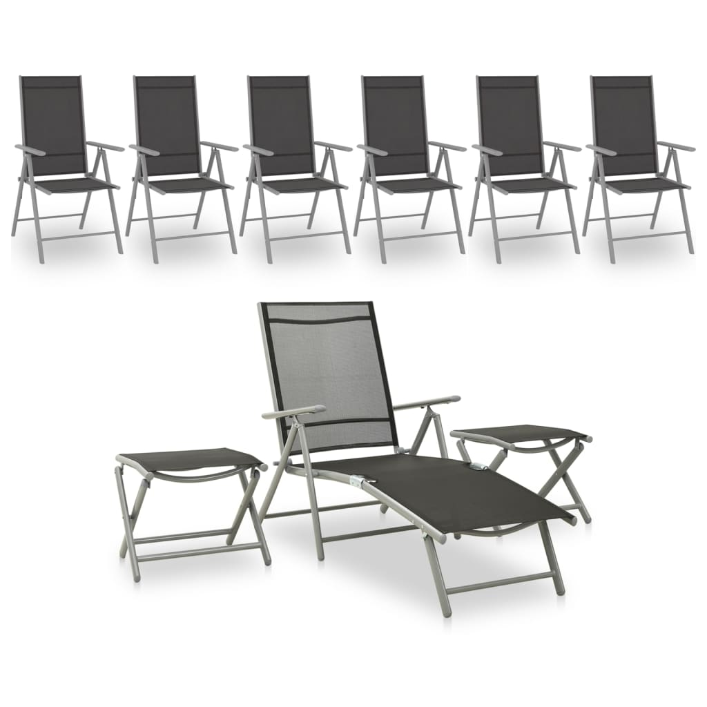Garden furniture 9 pcs black and silver