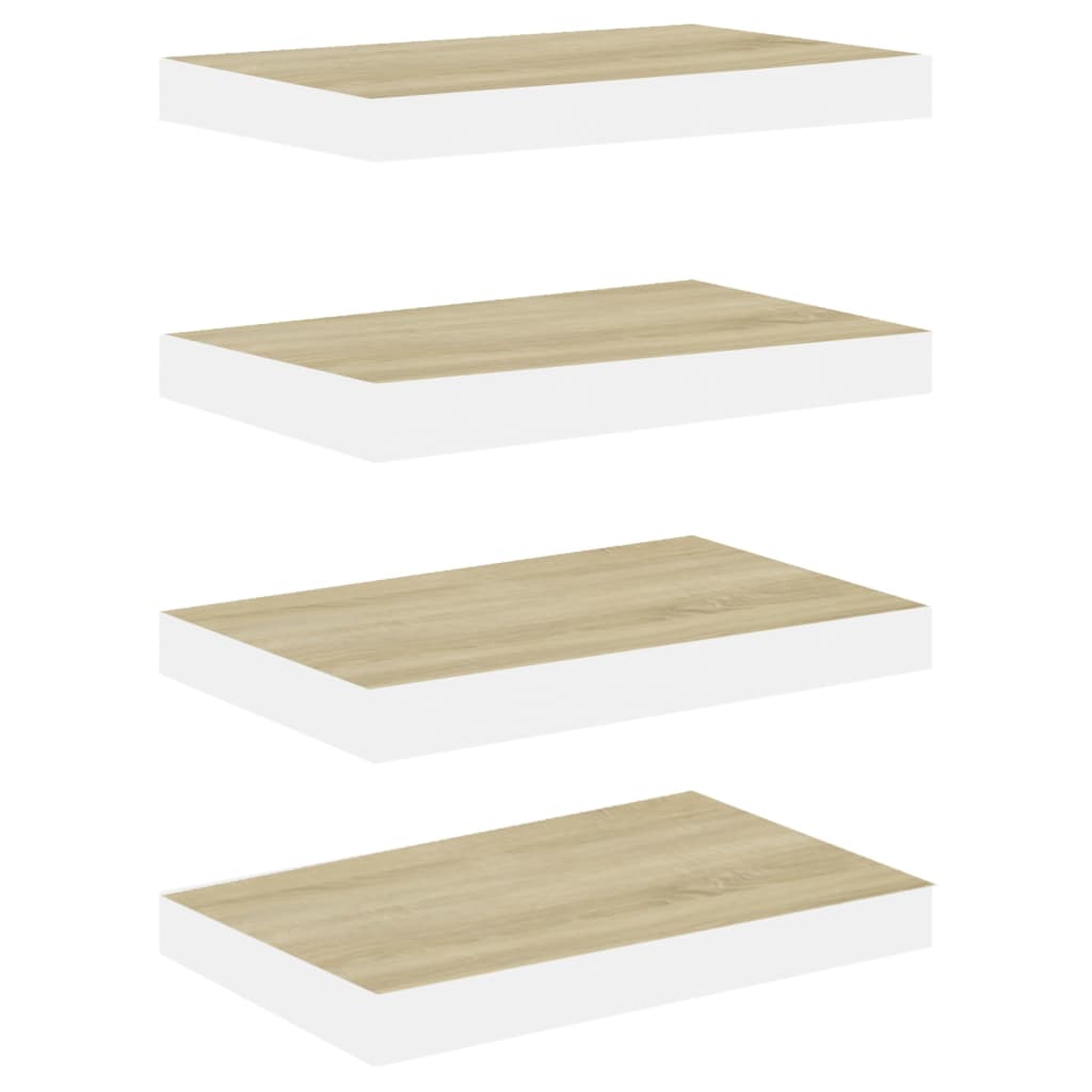 Floating shelves 4 pcs oak and white 50x23x3.8 cm MDF