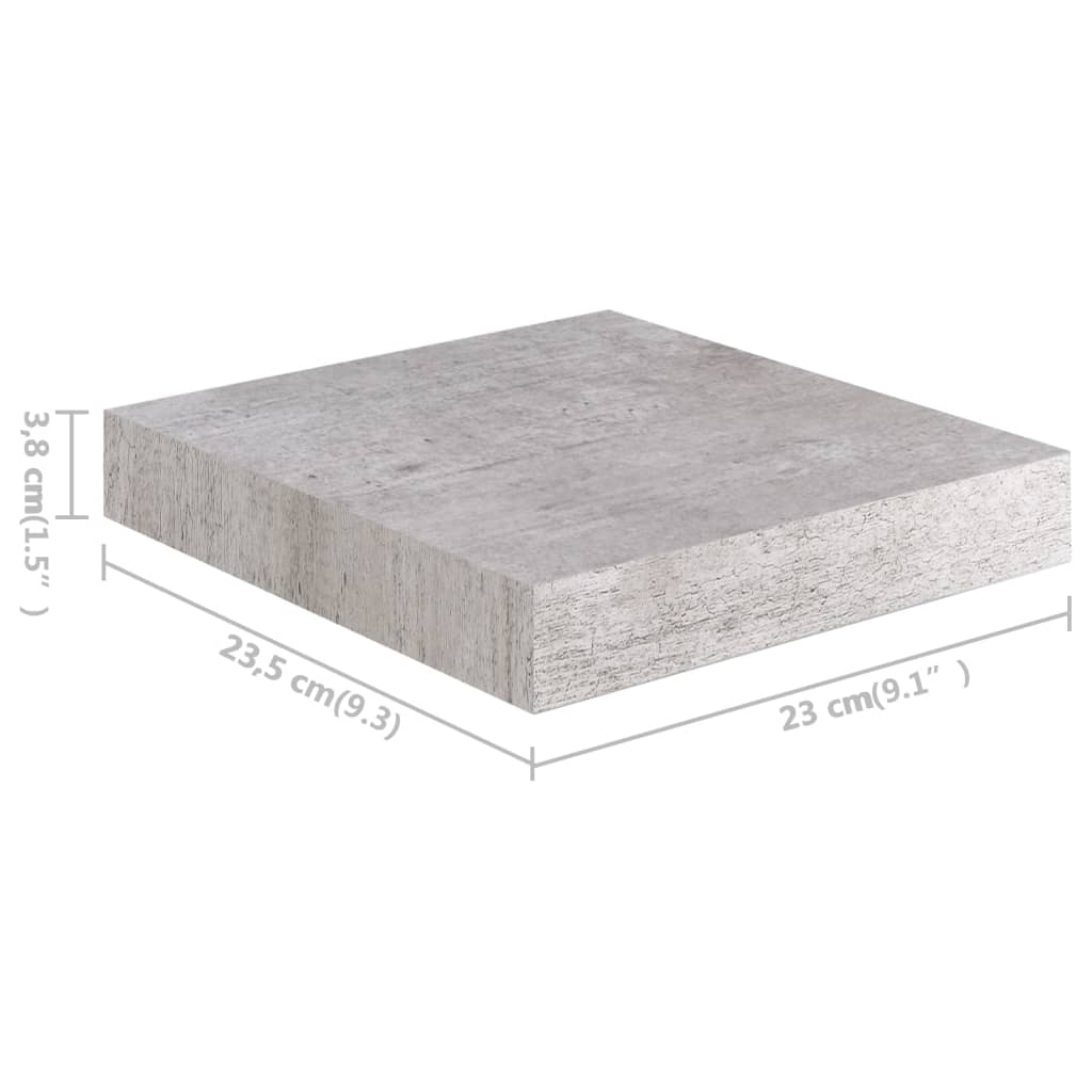 Mensole sospese da parete 4 pz grigio cemento 23x23,5x3,8 cm MDF