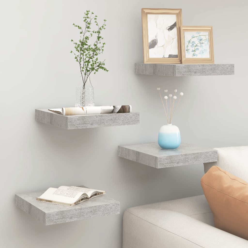 Floating wall shelves 4 pcs gray concrete 23x23.5x3.8 cm MDF
