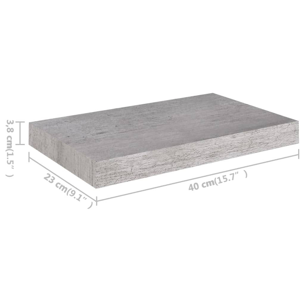 Mensole sospese da parete 4 pz grigio cemento 40x23x3,8 cm MDF