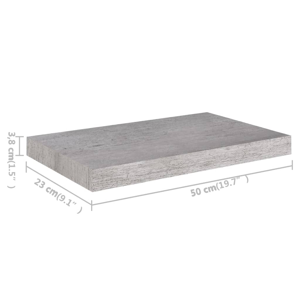 Mensole sospese da parete 4 pz grigio cemento 50x23x3,8 cm MDF