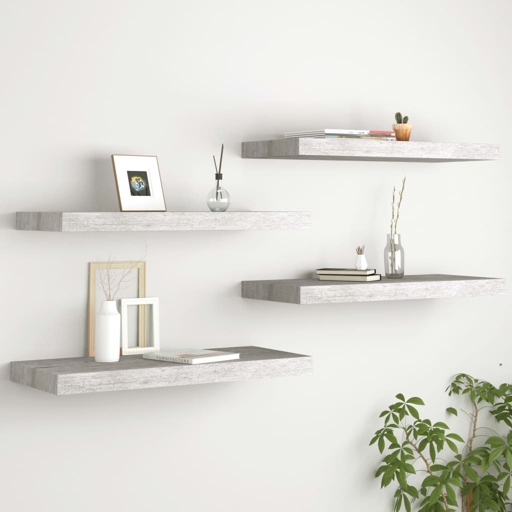 Floating wall shelves 4 pcs gray concrete 60x23.5x3.8 cm MDF
