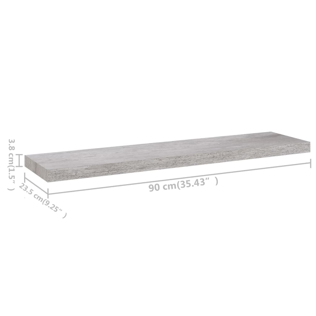Floating wall shelves 2 pcs gray concrete 90x23.5x3.8cm MDF
