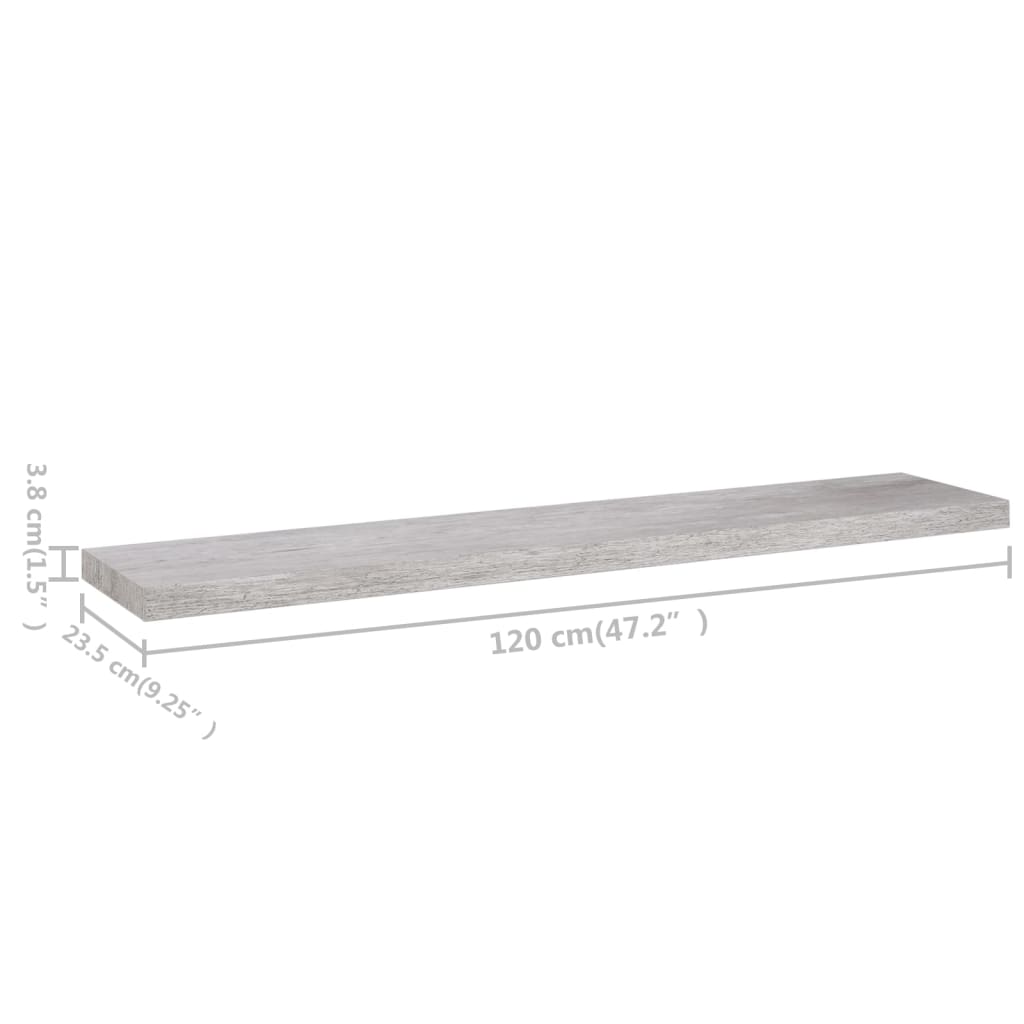 Floating wall shelves 2 pcs gray concrete 120x23.5x3.8cm MDF