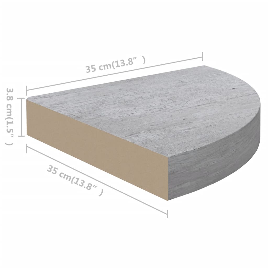 Mensole angolari da parete 2 pz MDF grigio cemento 35x35x3,8 cm