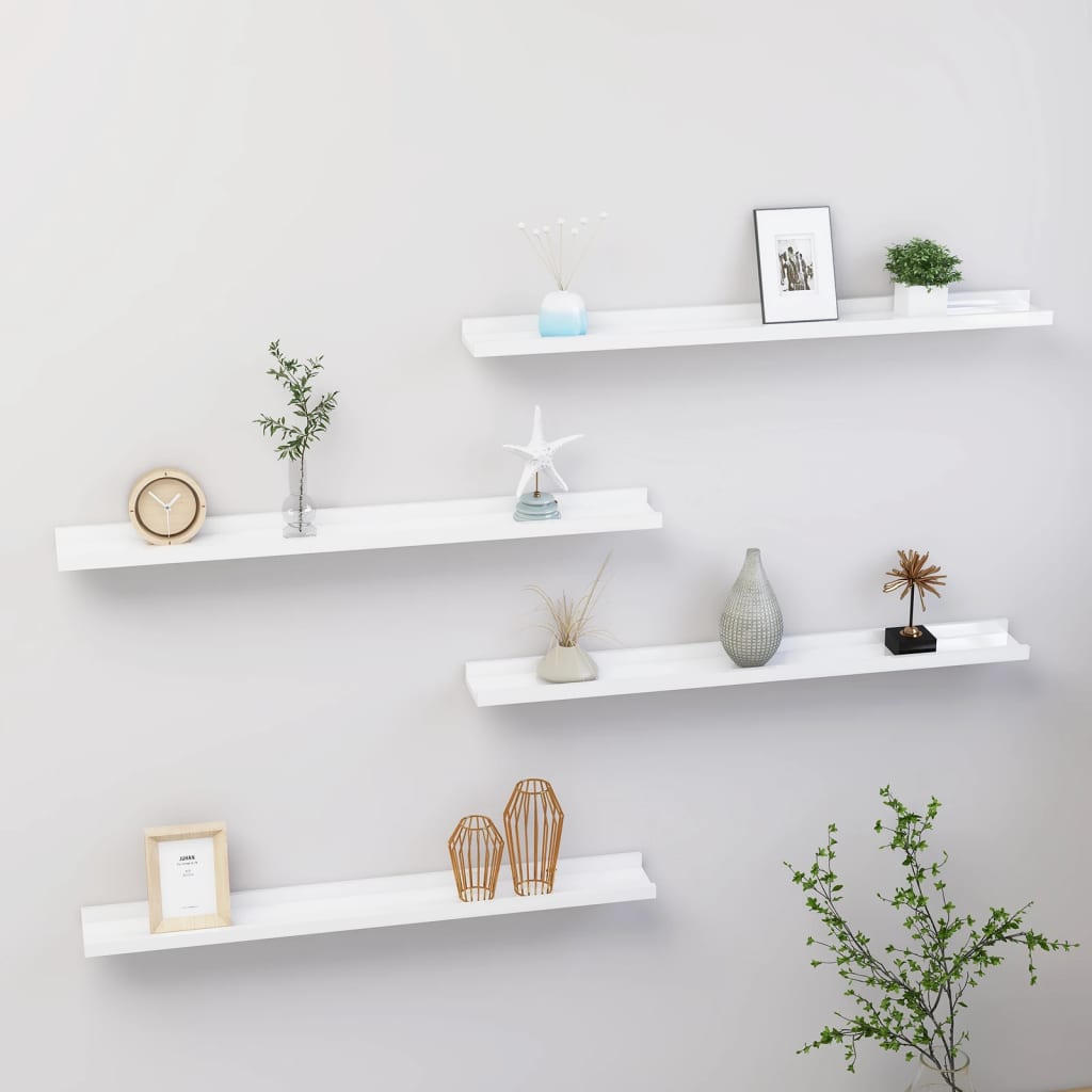 Wall shelves 4 pcs shiny white 80x9x3 cm