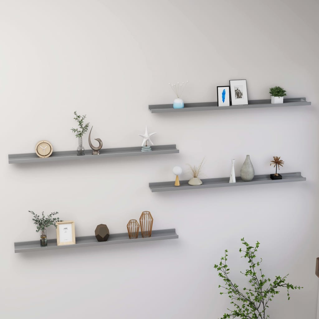 Wall shelves 4 pcs gray 100x9x3 cm