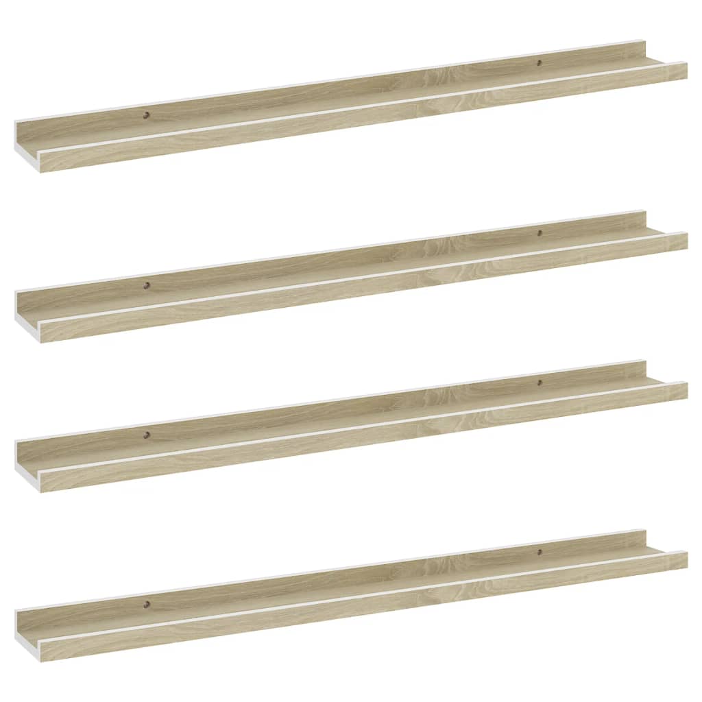 Wall shelves 4 pcs white and Sonoma oak 80x9x3 cm
