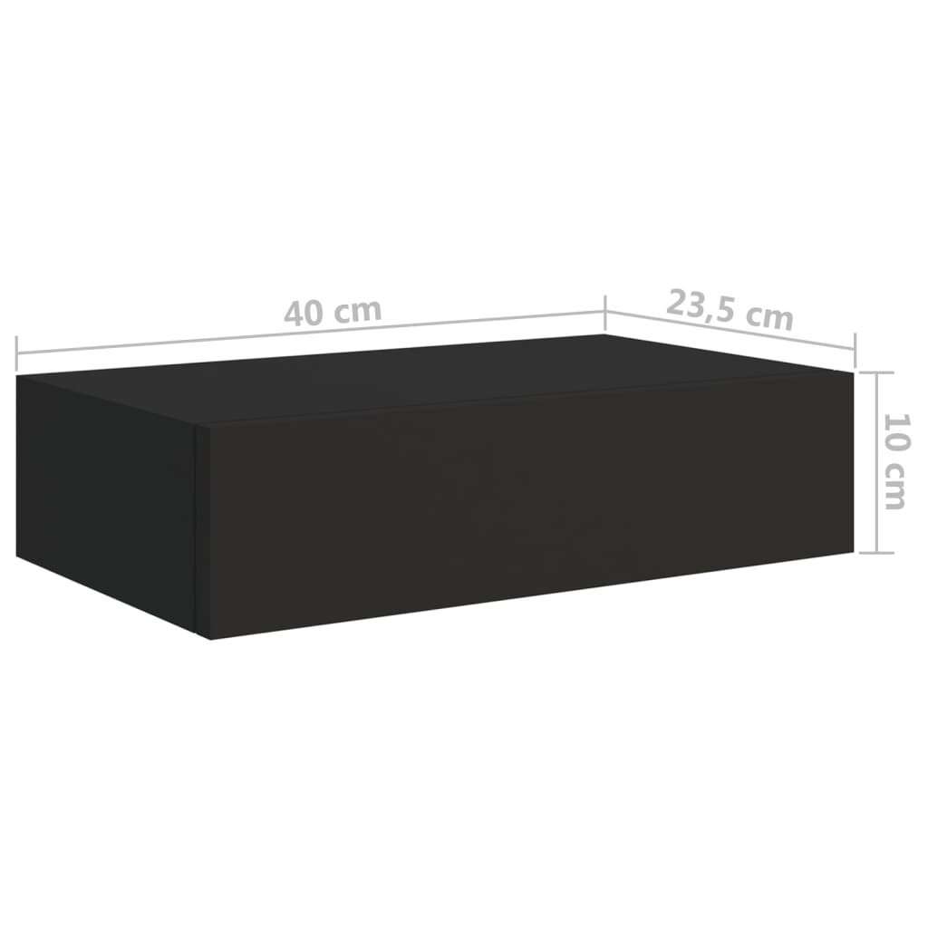 Étagères à tiroirs murales 2 pcs noir 40x23,5x10 cm MDF