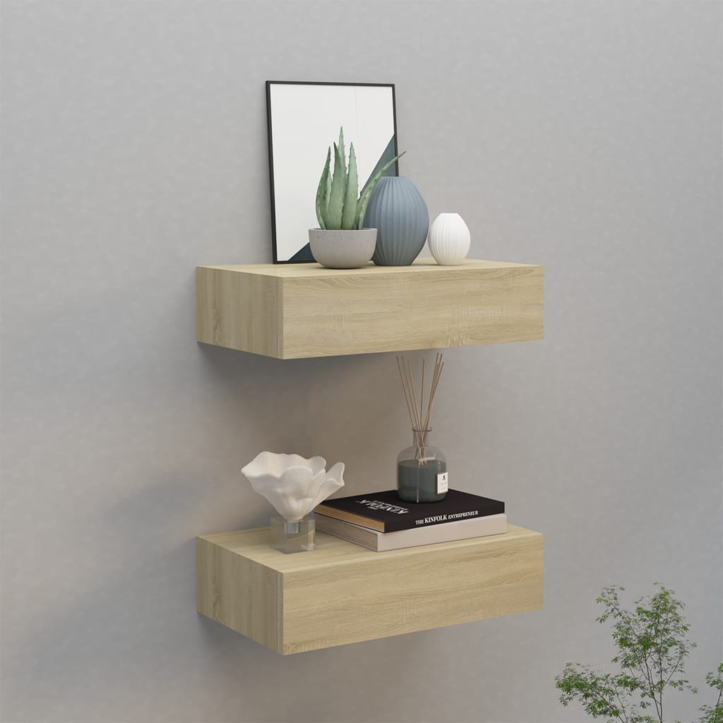 Shelves with wall drawers 2 pcs oak 40x23.5x10 cm MDF