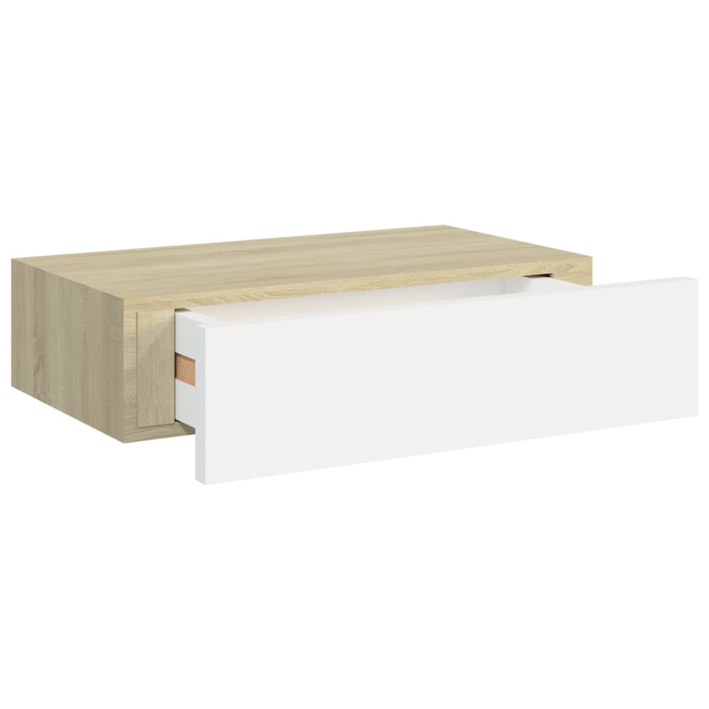 Chêne and white wall drawer shelf 40x23.5x10 cm MDF