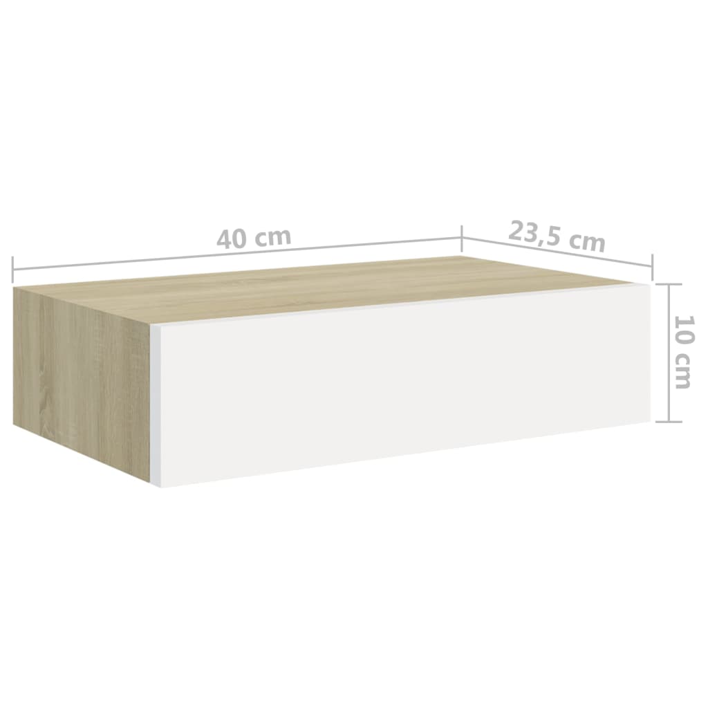 Chêne und weiße Wandschubladenregal 40x23,5x10 cm MDF