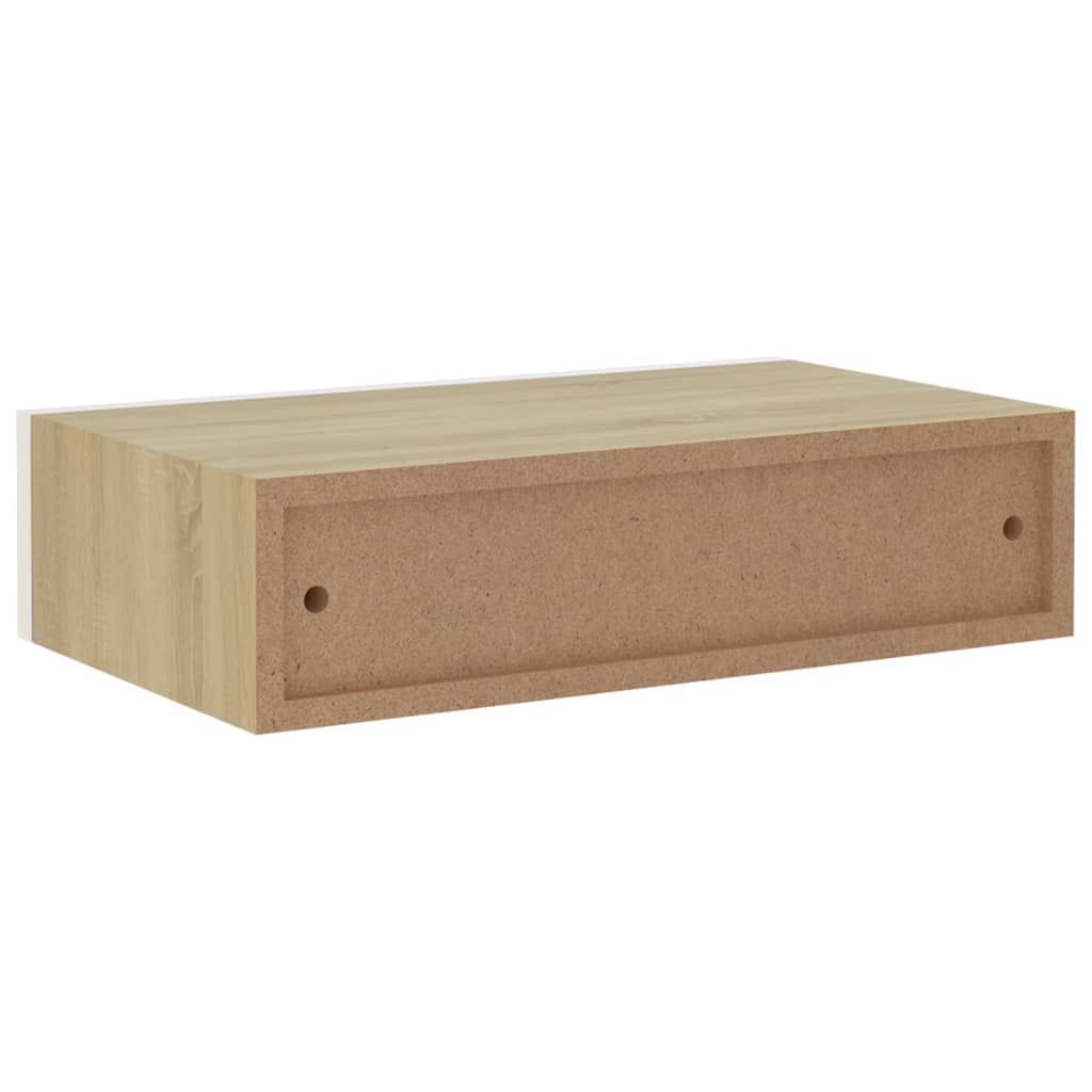 Wall drawer shelves 2 pcs oak and white 40x23.5x10cm MDF