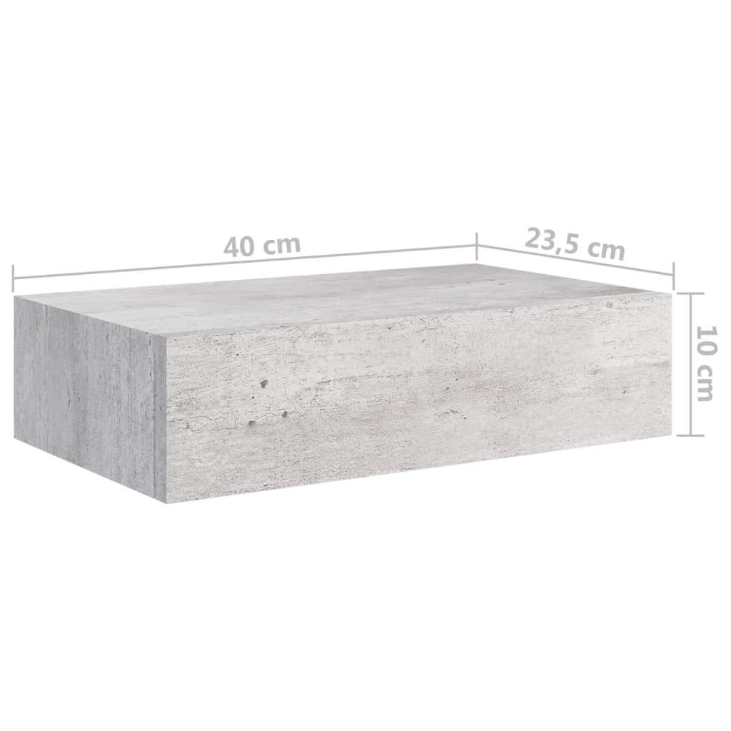 Scaffali per cassetti a parete 2 pezzi in cemento grigio 40x23.5x10 cm MDF
